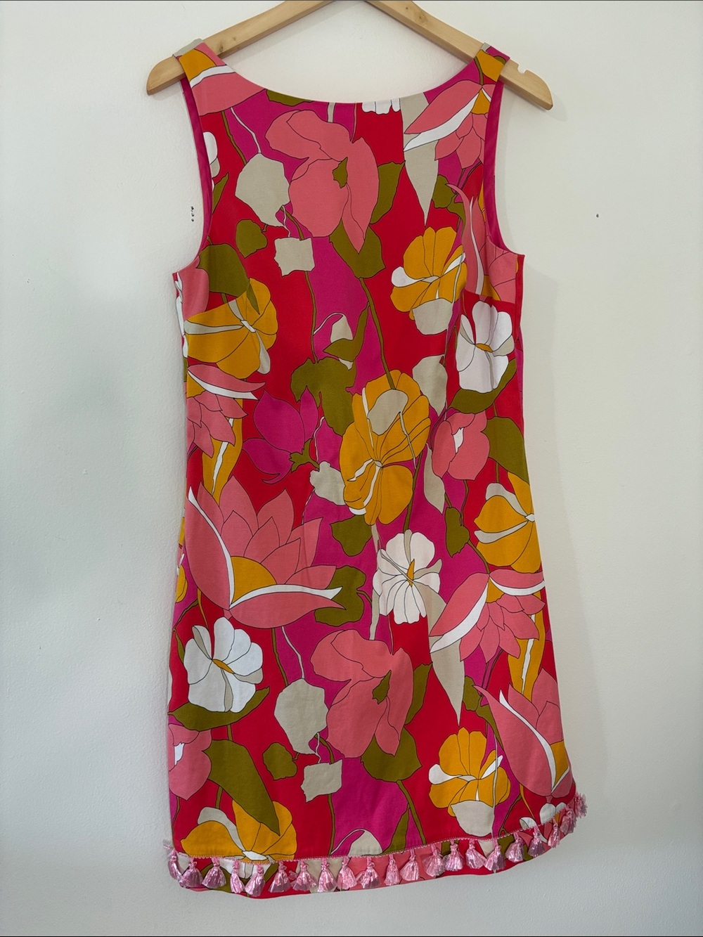 Trina Turk Sleeveless Dress Bright Pink All Over Flower Print Mod Retro Whimsy 8
